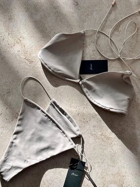 Triangle Tie Bikini Set in Soft Cream